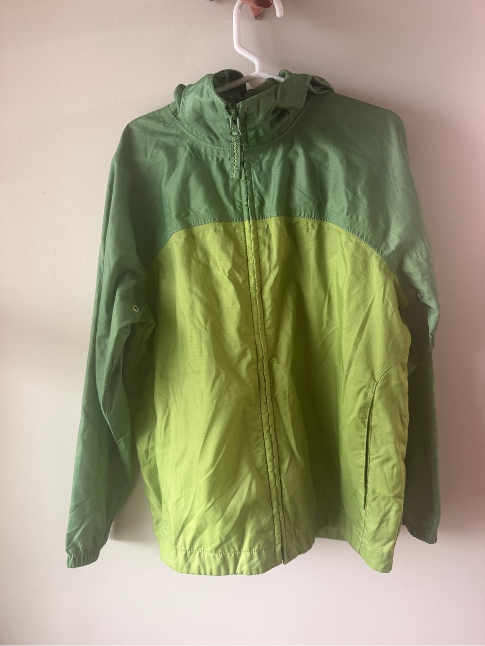 Lands’ End Kids Two-Tone Green Hooded Windbreaker Jacket